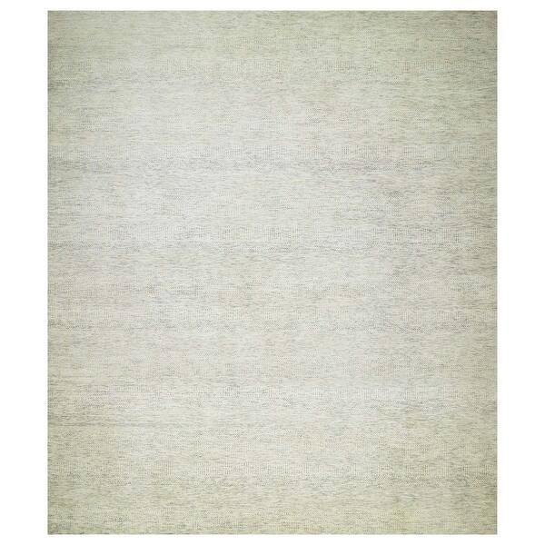 Gray, Modern Hand Knotted Grass Design, Tone on Tone Undyed